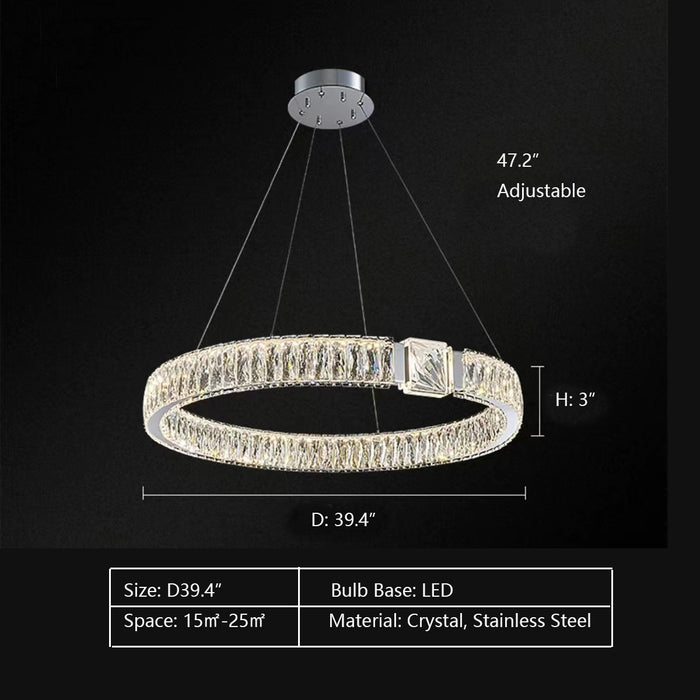 D39.4" chandelier,chandeliers,crystal,rings,circles,round,oval,rectangle,dining table,long table,big table,foyer,entrys,hallway,dining bar,gold,luxury