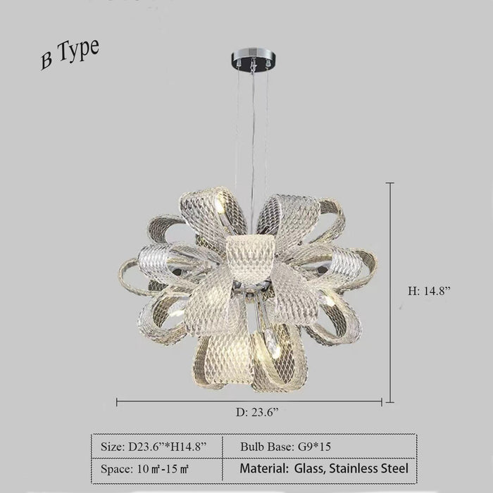 D23.6"*H14.8" CRYSTAL LUXURY GOLDEN RIBBON CHANDELIER,Modern Round Glass Chandelier,chandeleir,chandeliers,glass,stainless steel,flower,flower bouquet,pendant,long table,dining table,dining bar,big table,kitchn island