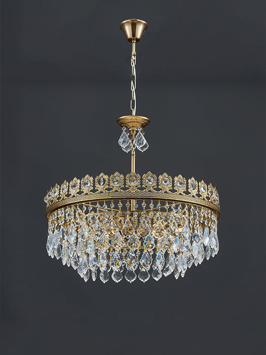 Lampadario a sospensione in cristallo con goccia di pioggia a forma di corona dorata di lusso francese leggero per soggiorno/sala da pranzo