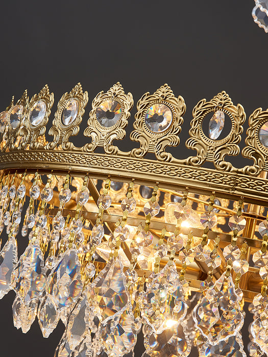 Lámpara colgante de cristal con forma de gota de lluvia, corona dorada escalonada de lujo, luz francesa, para sala de estar/comedor