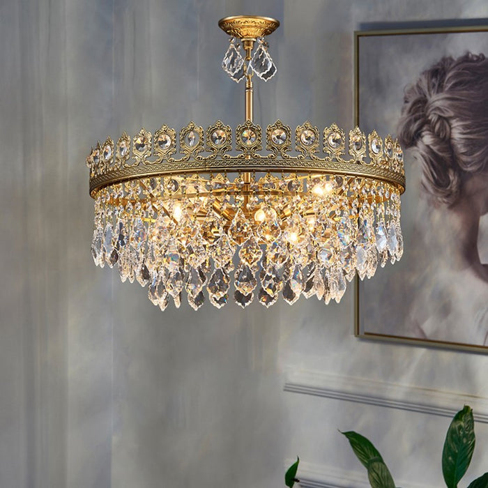 chandelier,chandeliers,pendant,crystal,metal,raindrop crystal,crown,lights,ceiling,flush mount,luxury,light luxury,round,gold