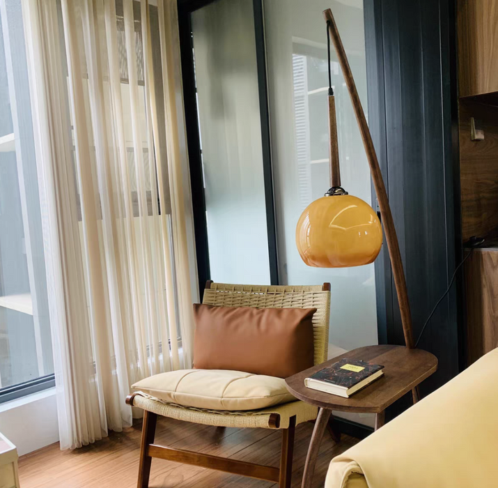 Estilo vintage con mesa de centro Lámpara de pie de madera maciza con colocación de luz para sala de estar/dormitorio/estudio