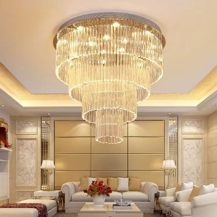 chandelier.chandeliers,ceiling,flush mount,crystal rod,crystal,multi-tier,tiers,layers,round,big,huge,large,oversize,luxury,gold,chrome