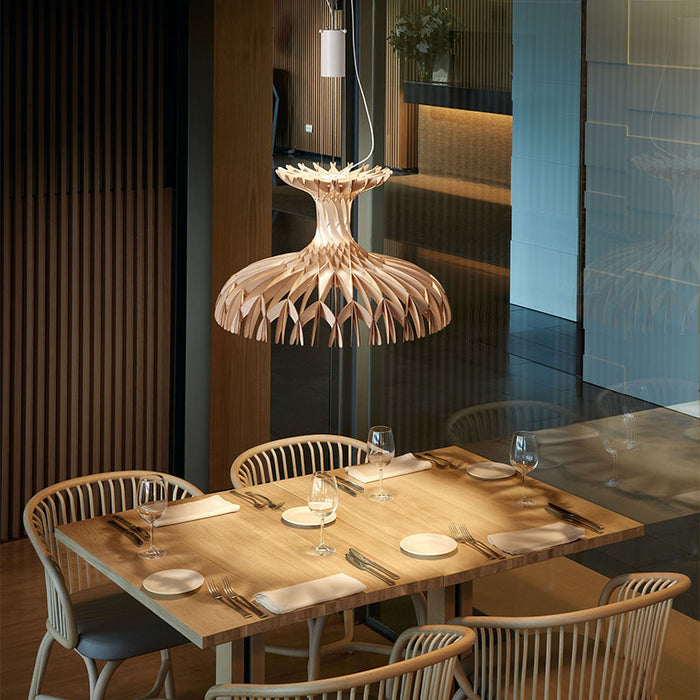 Lámpara colgante de cúpula de madera hecha a mano, arte de estilo diseñador, para comedor/sala de estar