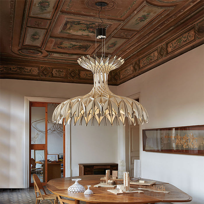 Lámpara colgante de cúpula de madera hecha a mano, arte de estilo diseñador, para comedor/sala de estar