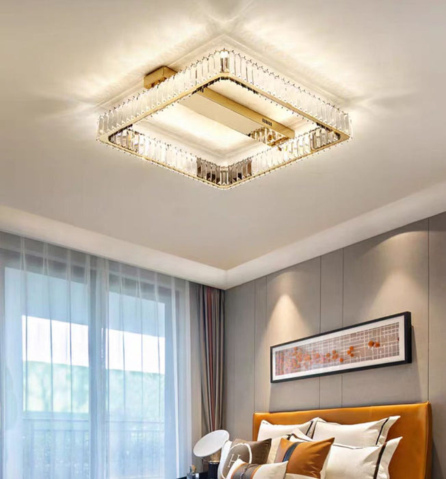 Lámpara colgante de montaje empotrado de cristal cuadrado multicapa de lujo moderno para sala de estar/dormitorio