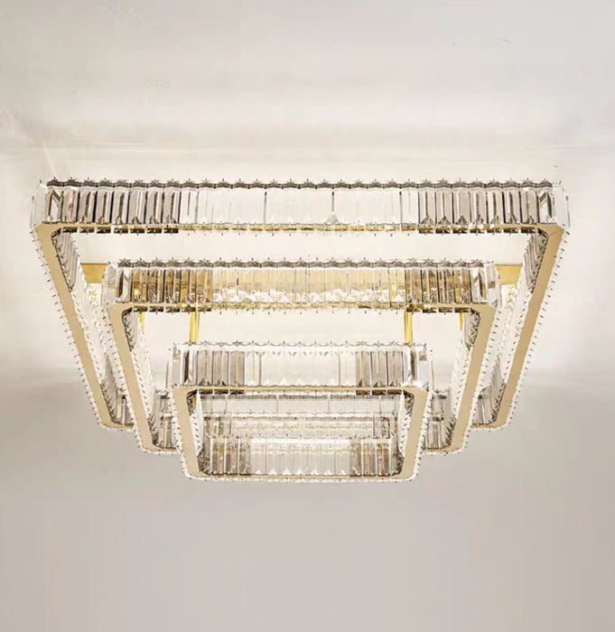 Lámpara colgante de montaje empotrado de cristal cuadrado multicapa de lujo moderno para sala de estar/dormitorio