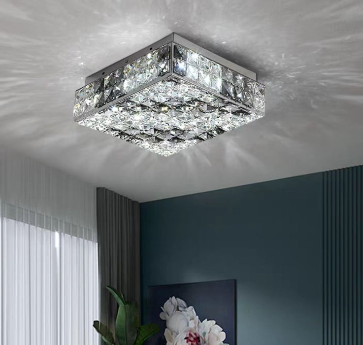Luxury Modern Square and Rectangle Stripes Crystal Flush Mount Pendant Chandelier for Living Room/Bedroom/Study