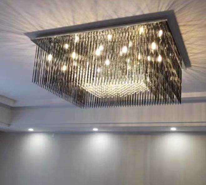 Modern Black Glass Tassel Crystal Pendant Flush Mount Chandelier for Living Room/Bedroom/Study