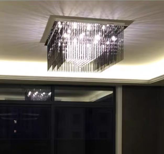 Modern Black Glass Tassel Crystal Pendant Flush Mount Chandelier for Living Room/Bedroom/Study