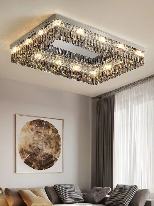 Oversize Modern Mirror Stainless Steel Crystal Pendant Flush Mount Chandelier for Living Room/Bedroom