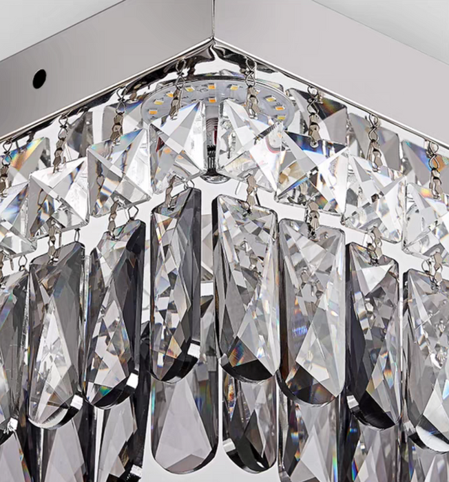 Lámpara de araña de montaje empotrado con colgante de cristal de acero inoxidable y espejo moderno de gran tamaño para sala de estar/dormitorio