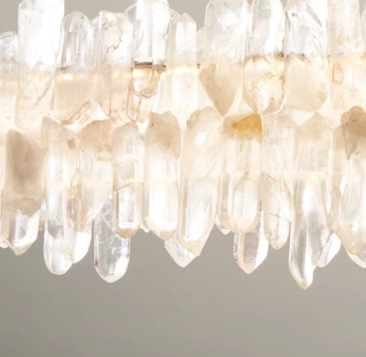 Modern Light Luxury Designer Model Natural Crystal Stone Long Dining Chandelier Furniture for Dining Room/Kitchen Island/Study