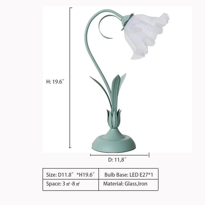 D11.8"*H19.6"  lamp,lamps,flower,colorful,glass,iron,desk,bedside,green,pink,grey,retro,romantic