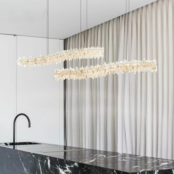 Lampadario da pranzo lungo in pietra di cristallo naturale modello di design moderno e di lusso leggero per sala da pranzo/isola cucina/studio
