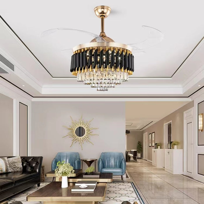 Light Luxury Invisible Fan Light Crystal Ceiling Chandelier for Living/Dining Room/Bedroom