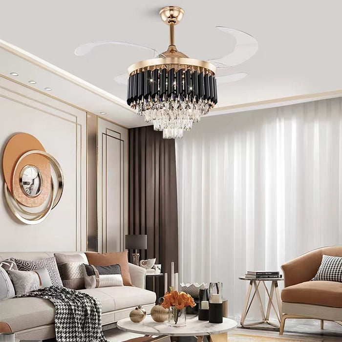 Lampadario da soffitto in cristallo leggero con ventilatore invisibile di lusso leggero per soggiorno/sala da pranzo/camera da letto