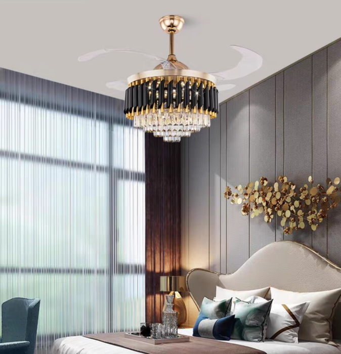 Lámpara de techo de cristal con luz de ventilador invisible de lujo para sala de estar/comedor/dormitorio