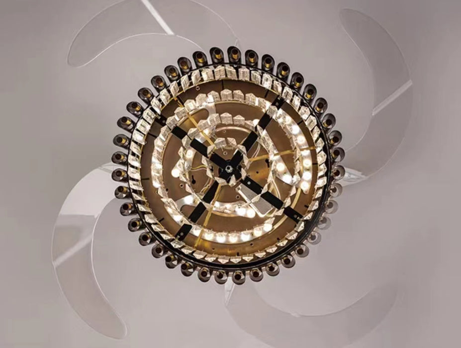 Lámpara de techo de cristal con luz de ventilador invisible de lujo para sala de estar/comedor/dormitorio