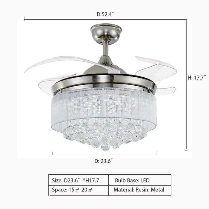 Creative Invisible Fan Blade Crystal Pendant Chandelier for Bedroom/Living/Dining Room