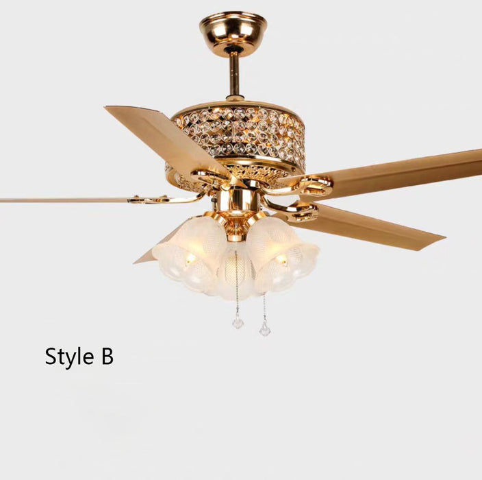 Lámpara de araña de cristal con ventilador de lujo de gran tamaño de estilo europeo para sala de estar/comedor