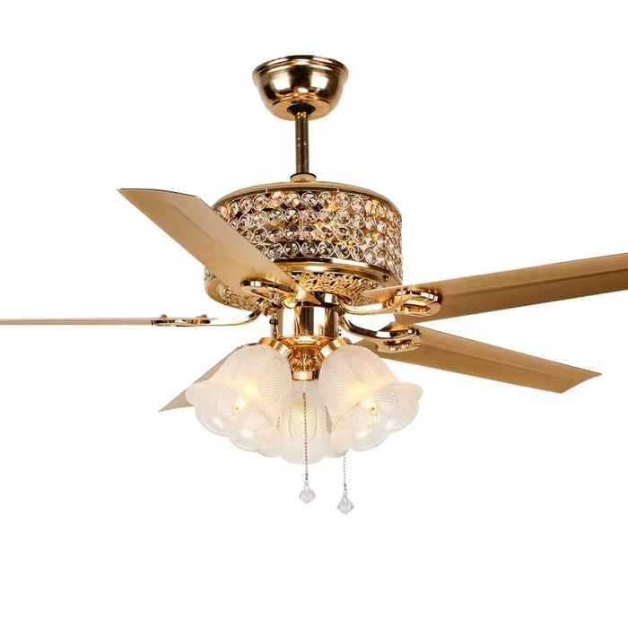 Lámpara de araña de cristal con ventilador de lujo de gran tamaño de estilo europeo para sala de estar/comedor