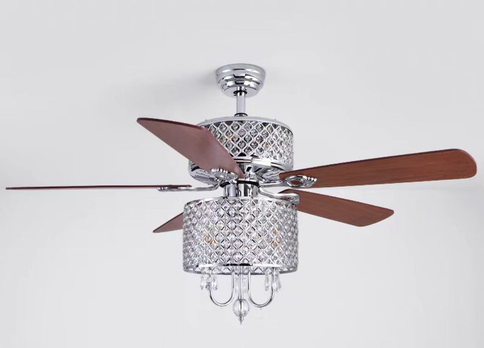Lámpara de araña de cristal con ventilador americano minimalista, luz de hoja para salón/comedor/dormitorio