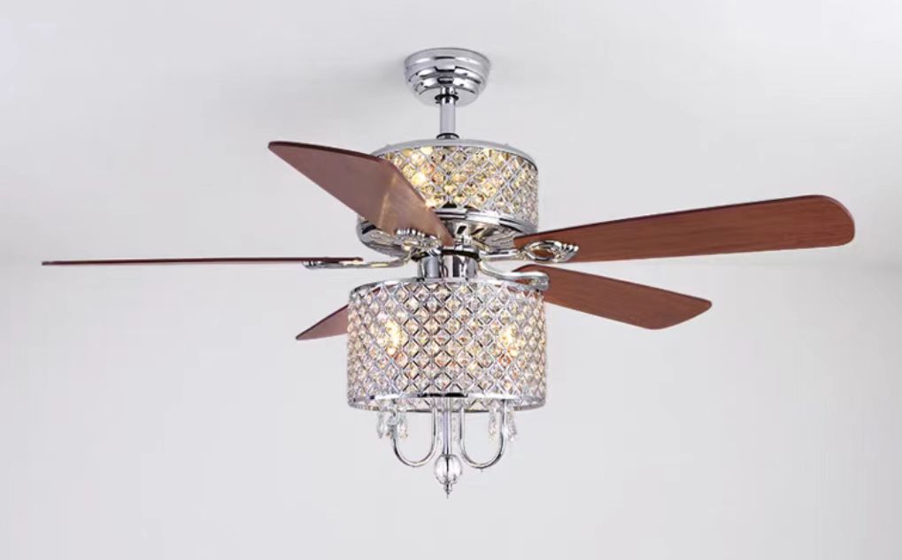 Minimalist American Fan Light Crystal Chandelier Blade Light for Living/Dining Room/Bedroom