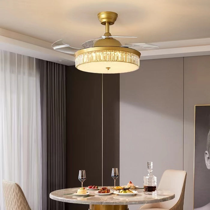 Modern Light Luxury Crystal Ceiling Fan Light Invisible Fan Light for Living/Dining Room