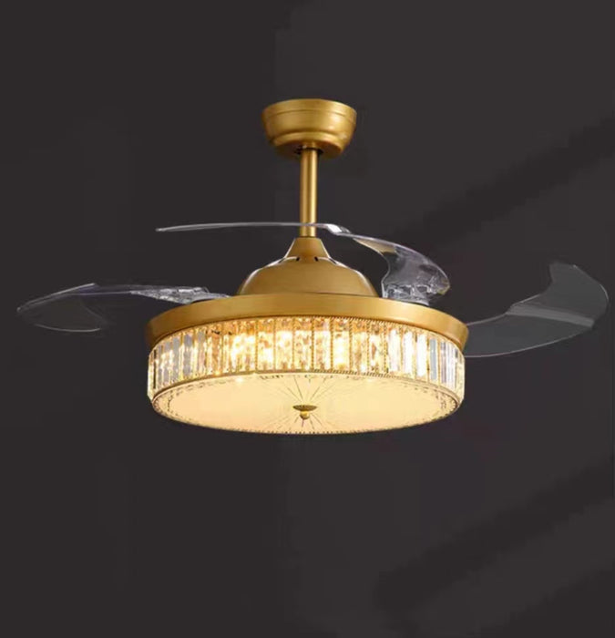 Modern Light Luxury Crystal Ceiling Fan Light Invisible Fan Light for Living/Dining Room