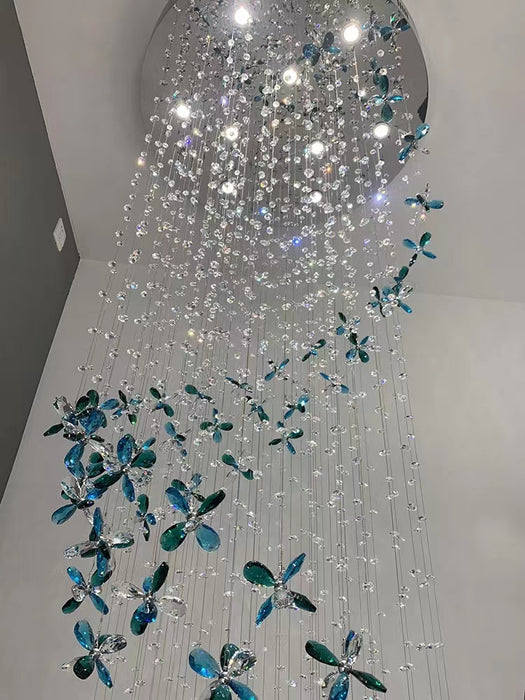 Lampadario lungo a sospensione in cristallo petalo di lusso creativo extra large per foyer/scala/ingresso sala da pranzo plafoniera a spirale