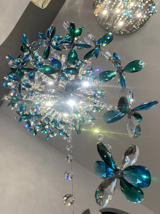 Extra Large Creative Luxury Petal Crystal Pendant Long Chandelier for Foyer/Staircase/Entrance Dining Hall Spiral Ceiling Light