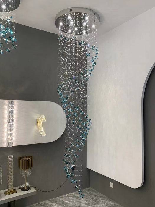 Lampadario lungo a sospensione in cristallo petalo di lusso creativo extra large per foyer/scala/ingresso sala da pranzo plafoniera a spirale