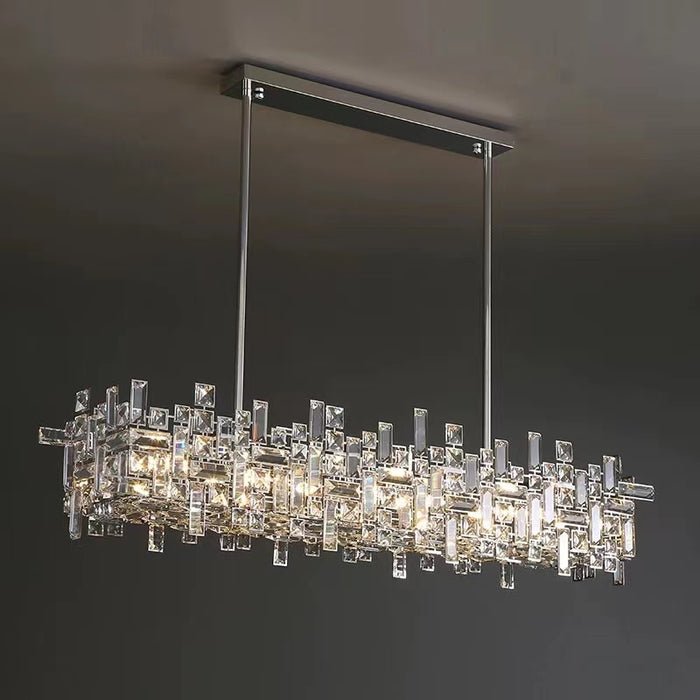 Lámpara colgante de cristal de colección de bloques irregulares de arte extragrande para sala de estar/comedor