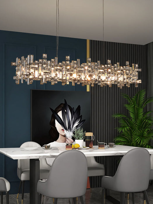 Lámpara colgante de cristal de colección de bloques irregulares de arte extragrande para sala de estar/comedor