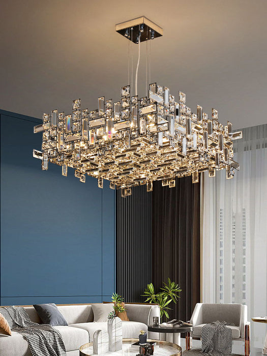 Extra Large Art Irregular Block Collection Crystal Pendant Chandelier Suit for Living/Dining Room