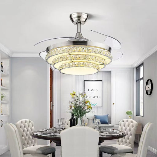 chandelier,chandeliers,fan,fan light,invisible,3 blades, 3 leaves, crystal,metal,gold,luxury,light luxury,pendant,crystal pendant,living room,dining room,kitchen,bar,bedroom,chrome