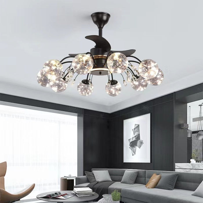 Lampadario moderno classico a ventaglio nero a più teste con rami a 3 pale per soggiorno/sala da pranzo