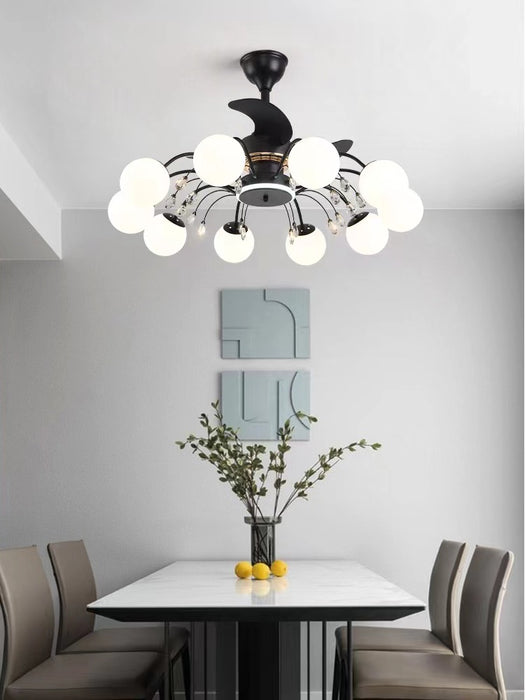 Lampadario moderno classico a ventaglio nero a più teste con rami a 3 pale per soggiorno/sala da pranzo