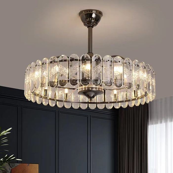 New Modern Invisible Fan Light Candle Crystal Chandelier for Living/Dining Room/Bedroom