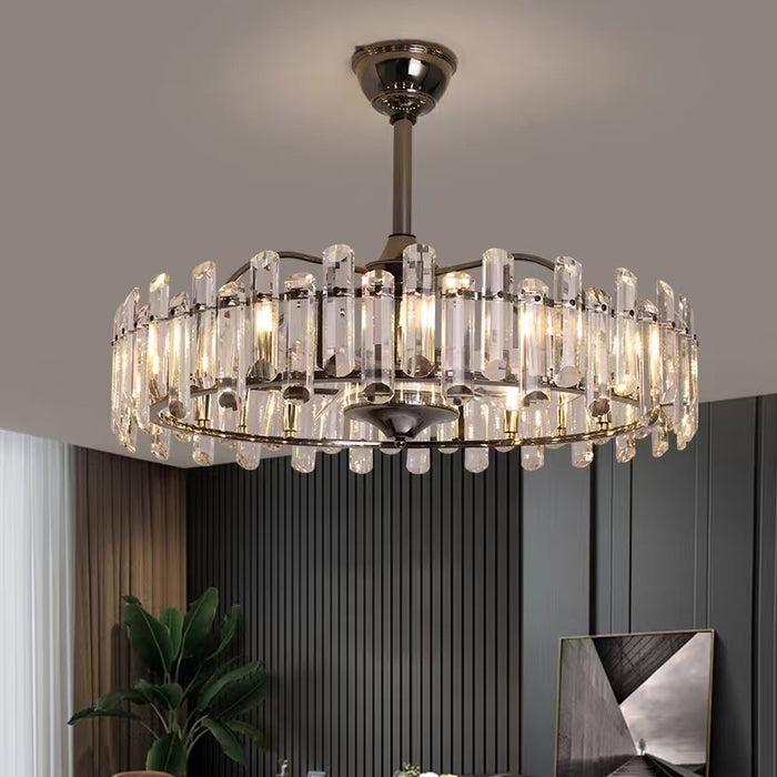 Nuovo lampadario di cristallo moderno con candela a luce di ventilatore invisibile per soggiorno/sala da pranzo/camera da letto