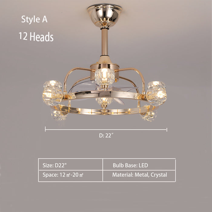 Style A: 12Heads D22.0" chandelier,chandeliers,fan,fann light,invisible,bubble,gold,iron,glass,3 blades,blads,ceiling,living room,dining room,bedroom,bar