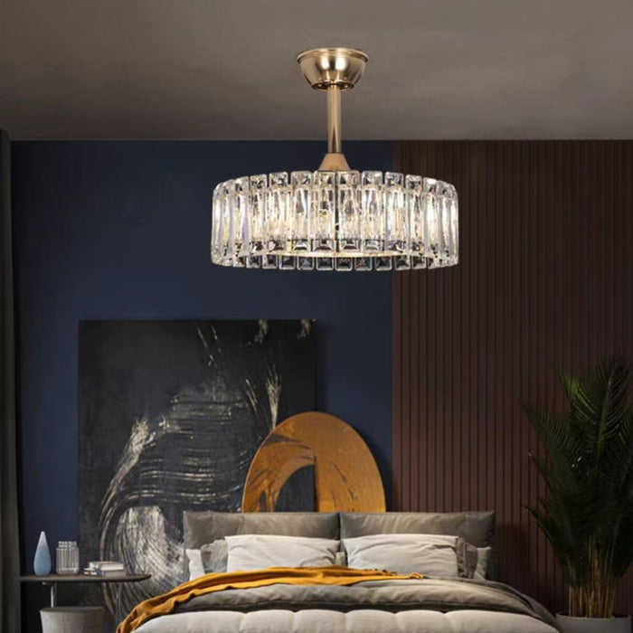 Lampadario moderno in cristallo con ventola a lama invisibile per soggiorno/sala da pranzo/camera da letto