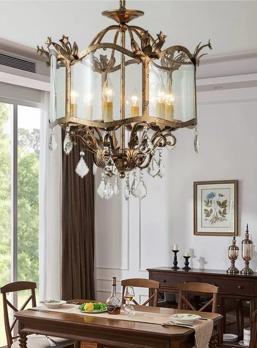 Affordable Retro Wrought Iron Glass Shade Candle Pendant Chandelier for Dining Room/Bedroom