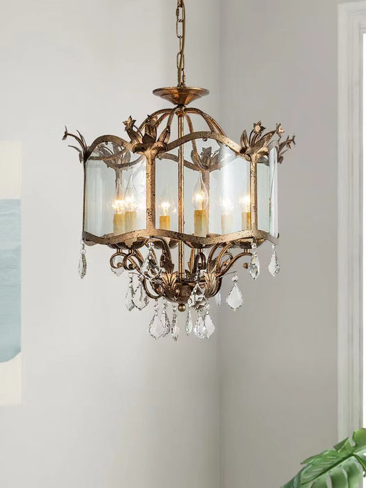 Lámpara colgante de vela con sombra de cristal de hierro forjado Retro asequible para comedor/dormitorio