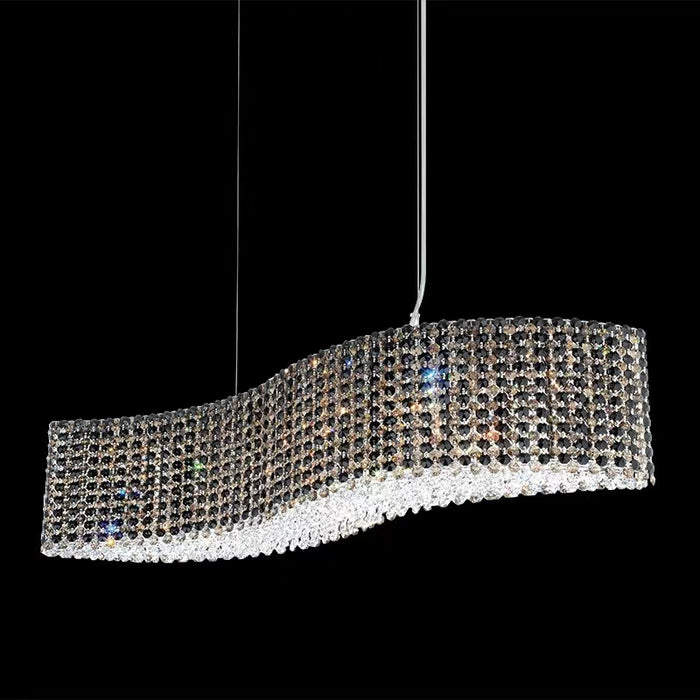 Lampadario a sospensione in cristallo curvilineo di lusso di grandi dimensioni per sala da pranzo/isola cucina/soggiorno