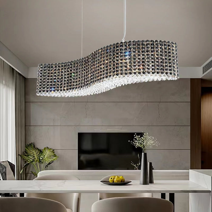 Refrax Pendant,Refrax Wave Linear Chandelier,chandelir,chandeliers,pendant,crystal,light luxury,luxury,black,gold,teal,clear light,long table,big table,bar,kitchen island,living room,dining table,wave