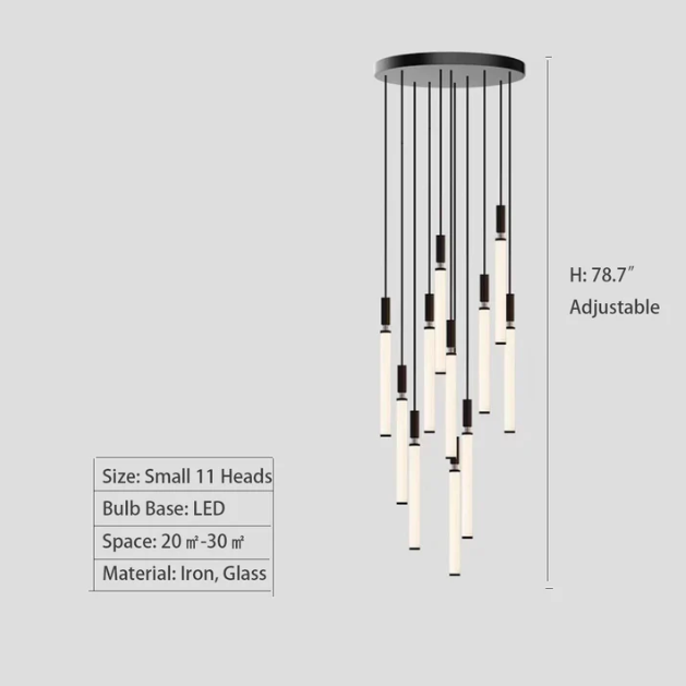 11Heads ,Motif Draped Multi Light Pendant,chandelier,chandeliers,glass,iron,black,slender,minimalist,nordic,stair,stairs,staircase,high-ceiling room,living room,loft,duplex,long,high