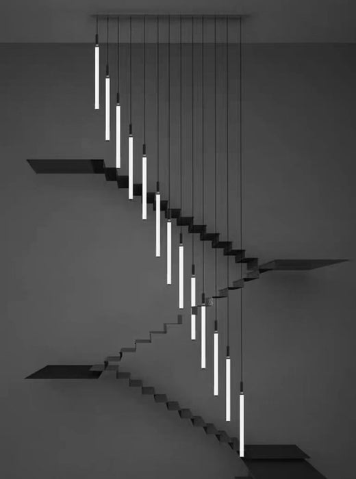 Lámpara colgante recta negra minimalista de moda nórdica para mesita de noche/escalera/loft/dúplex