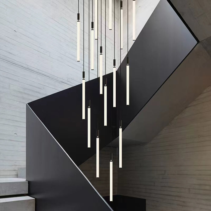 Nordic Fashion Minimalist Black Straight Pendant Chandelier for Bedside/Staircase/Loft/Duplex